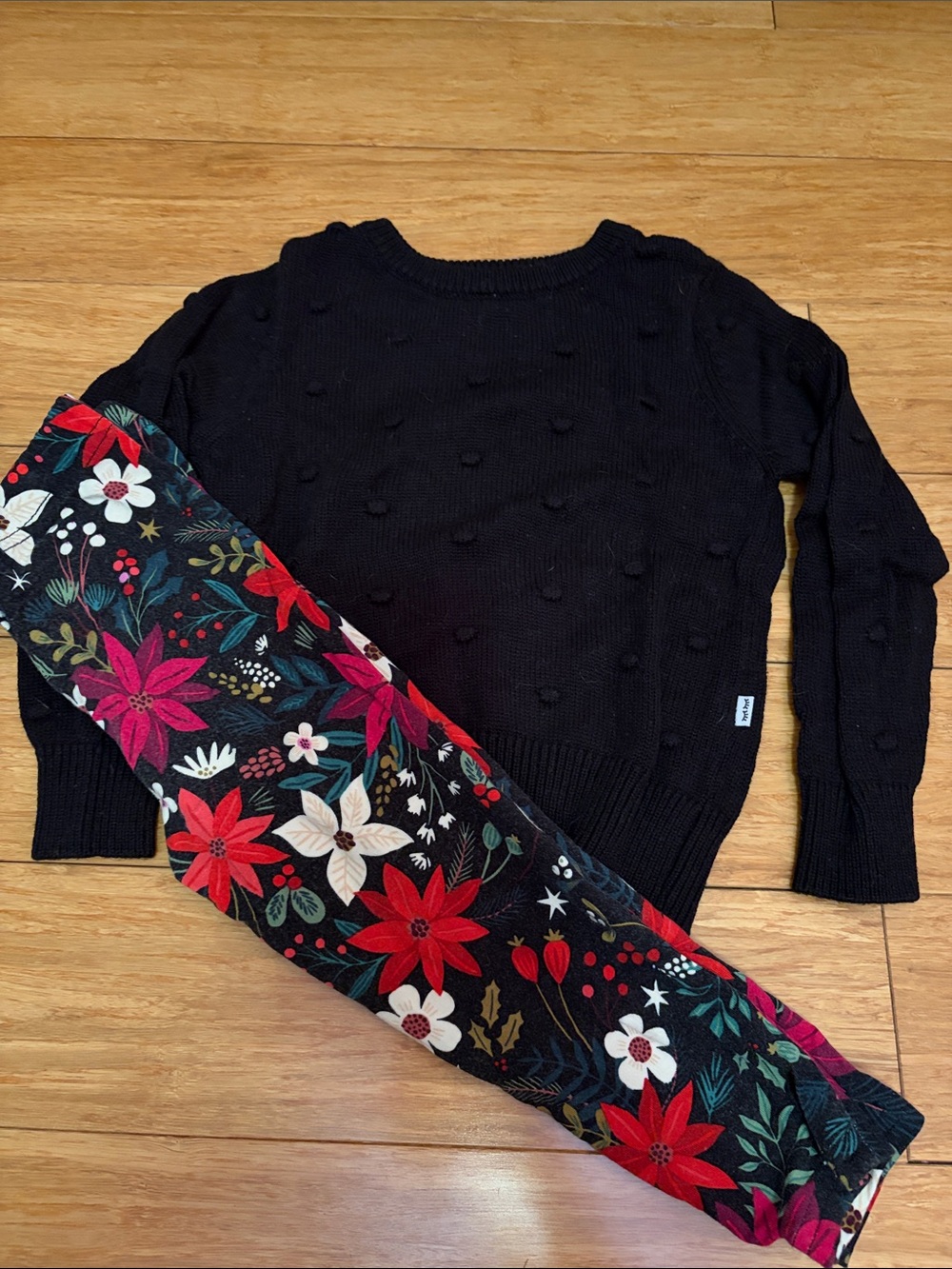 Little Sleepies Black Pom Knit Sweater and Holiday Pants Set